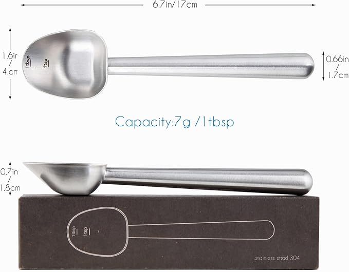 Easyworkz Stainless Steel Long Hollow Handle Coffee Scoop,7g Measuring Spoon for Ground Coffee and Loose Leaf Tea, Brushed Silver
