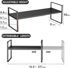 16.5-27’’L Expandable Cabinet Shelf Organizers, Stackable Metal Shelves Extender for Kitchen Countertop Storage, Adjustable Spices Shelves Rack Stand for Cupboard Pantry, Black