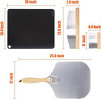 Hisencn Pizza Steel for Oven & Grill – 16"x13.4" Ceramic Baking Steel Pizza Stone Set with Pizza Peel, Cutter & Dough Scraper – High Conductivity for Crispy Crust, Indoor & Outdoor Use