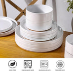 AmorArc Ceramic Dinnerware Set for 4 | Speckled Stoneware Plates and Bowls with unglazed terracotta | Scratch Resistant, Dishwasher & Microwave Safe Dishes Sets- 12-Pcs Milk White