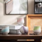 4-Oz Ceramic Espresso Cups Set - Multi-Color, Handle-Free Design for Home & Cafe | Dishwasher-Safe Stoneware Cups (Kiln turning green, 4)