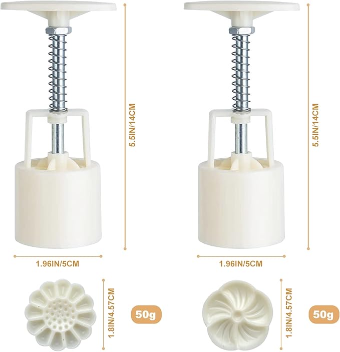 Moon Cake Mould Set,Includes12 pcs Sakura flower pattern base and 2 Pieces Bath Bombs Press,Mid Autumn Festival DIY Hand Press Cookie Stamps Pastry Tool Moon Cake Maker(50g) White L