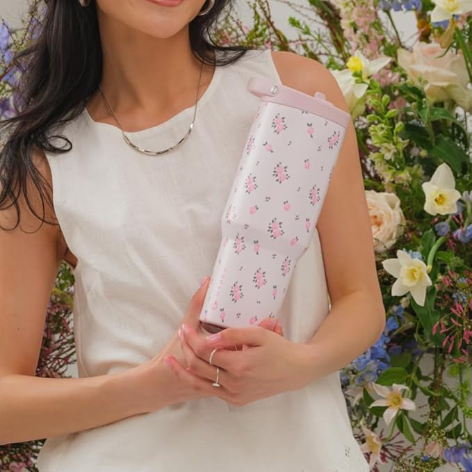 HydroJug Sport - Stainless Steel Tumbler with Straw, Vacuum Insulated, 40oz Leakproof Water Bottle, Ergonomic Design, Reusable, Dishwasher Safe, Rubber Base, Durable for Gym or Outdoors, Wildrose