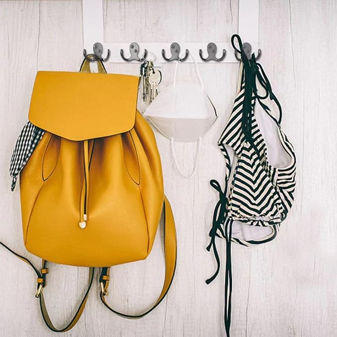 12 PCS Heavy Duty Coat Hooks - Wall Mounted Hooks for Coats, Backpacks, Robes & Hats - Includes 24 Screws