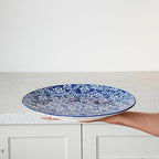 Ceramic Dinner Plates Set - 10.5 Inch Large Kitchen Porcelain Salad Serving Plate for Pasta Steak Pizza Pancakes - Scratch Resistant Dishwasher Oven Microwave Safe - Set of 6 - Vintage Blue