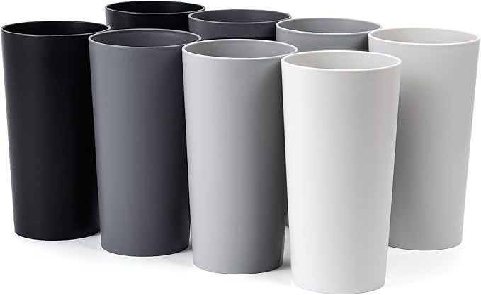 26-ounce Plastic Drinking Glasses Stackable Tumblers Water Cups Mixed Drinkware, set of 8 Grey Stone Reusable Shatter-resistant Dishwasher Safe