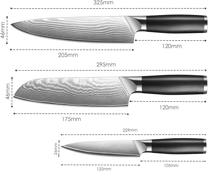 3 Pieces Chef Knife Set, Professional Japanese High Carbon Stainless Steel Kitchen Knife Set, Ultra Sharp Chef Knives Sets with Ergonomic Color Wooden Handle