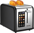Mecity 2 Slice Touch Screen Toaster, 1.5" Wide Slot, Stainless Steel Smart Toaster for Bagels, Muffins, Waffles, Gluten-Free Breads, Defrost, Reheat, Timer, 120V 825W, Matt Black