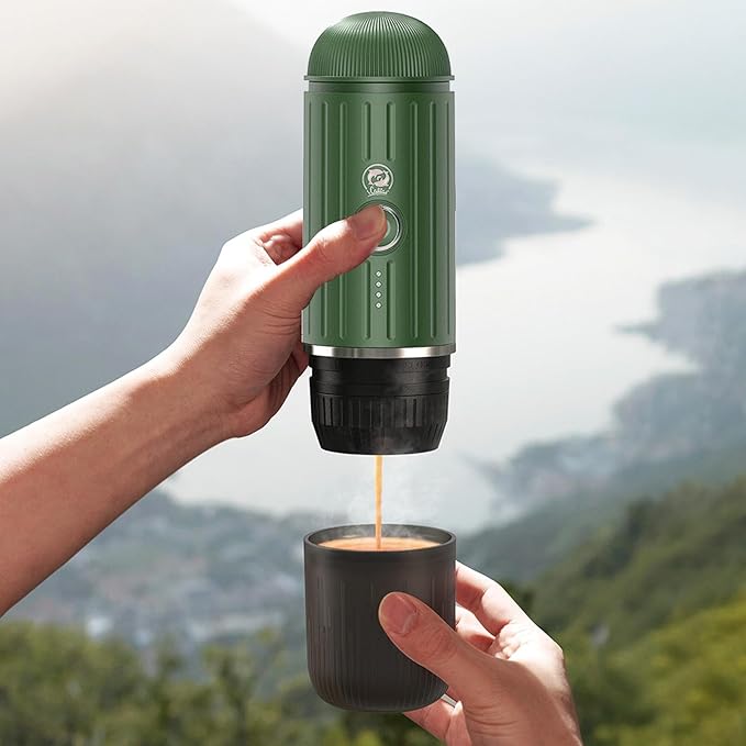 Portable Electric Espresso Machine, Travel Coffee Maker for Camping, Car Coffee Maker Self-Heating with USB-C, With Ground Coffee & NS Capsule for RV, Hiking, Office(Green)