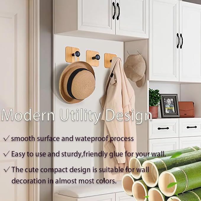 Self Adhesive Wall Hooks for Hanging Heavy Duty,Small Sticky Decorative No Nail Black Hooks,4 Pieces Cute Utility Hooks Damage Free Hanger Hook for Wall Mounted