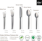 Alata Potter 20-Piece Forged Silverware Set, Service for 4 – Premium Stainless Steel Flatware Set, Modern Design with Satin Finish, Ideal for Home, Kitchen, Party, Camping
