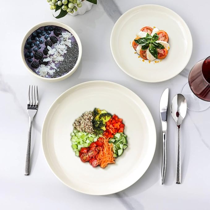 AmorArc Ceramic Plates Set of 6, 8.5 Inch Round Stoneware Salad Plates Use for Dessert, Salad, Appetizer etc,Microwave & Dishwasher & Oven Safe, Scratch Resistant Small Deep Dinner Plates