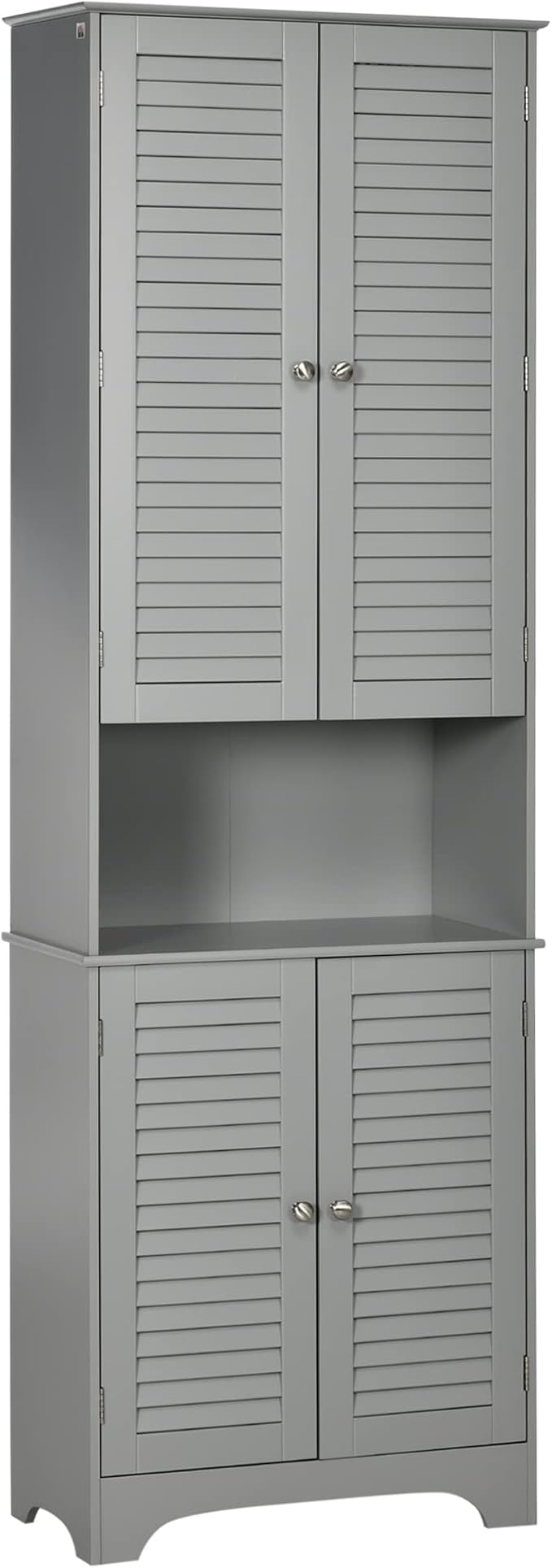 HOMCOM Tall Narrow Bathroom Storage Cabinet with Doors and Shelf Adjustability, Freestanding Linen Cabinet with 2 Cabinets and Countertop, Gray