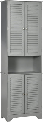 HOMCOM Tall Narrow Bathroom Storage Cabinet with Doors and Shelf Adjustability, Freestanding Linen Cabinet with 2 Cabinets and Countertop, Gray
