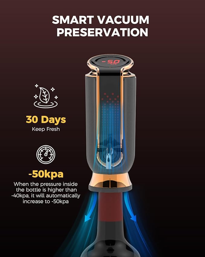 Luxurious 3-in-1 Electric Wine Aerator, Decanter, Dispenser & Vacuum Pump. Touch Screen LED Display - Wine Preservation System with Temp Monitor, Gift for Wine Lovers Women Men (Black)