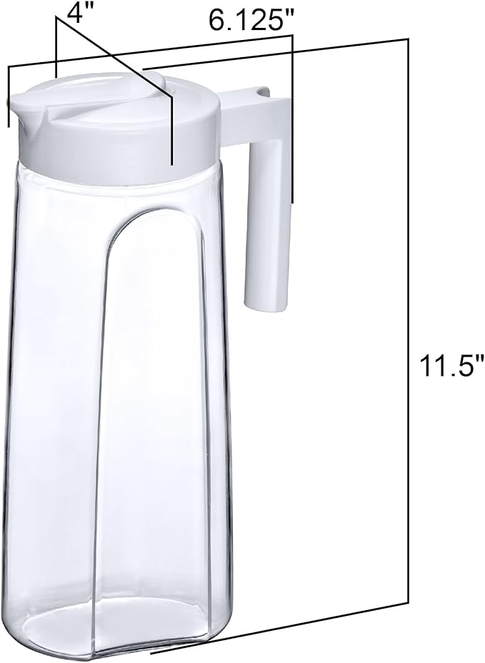 Amazing Abby - Slim - Tritan Pitcher (64 oz), Unbreakable Plastic Water Pitcher with Lid, BPA-Free, Heat-Resistant, Dishwasher-Safe, Great for Both Iced and Hot Drinks, Indoors and Outdoors, White