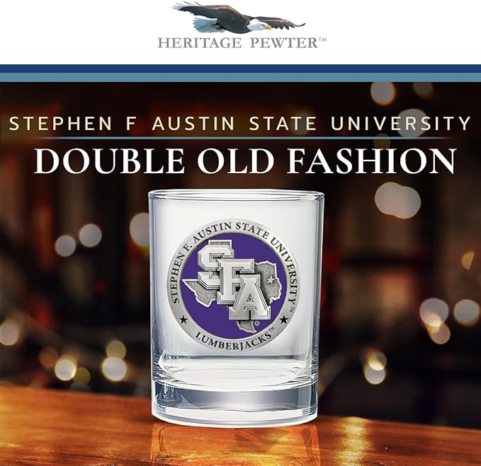 Heritage Pewter Stephen F. Austin University Double Old Fashion | Double Rocks Glass 14 OZ for Liquor | Expertly Crafted Pewter Glass