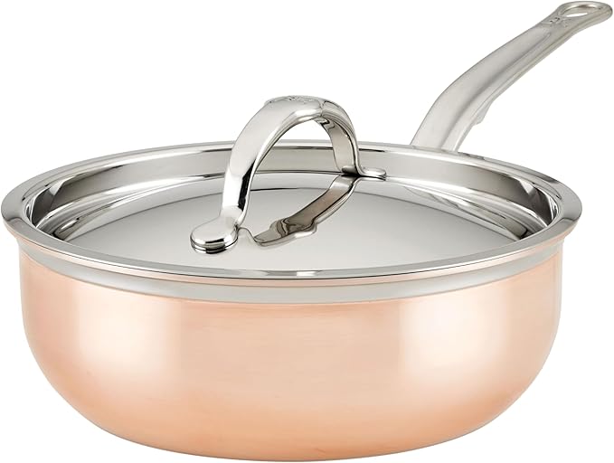 Hestan - CopperBond Collection - Copper Saucier Pan with Lid, Induction Cooktop Compatible, 2-Quart