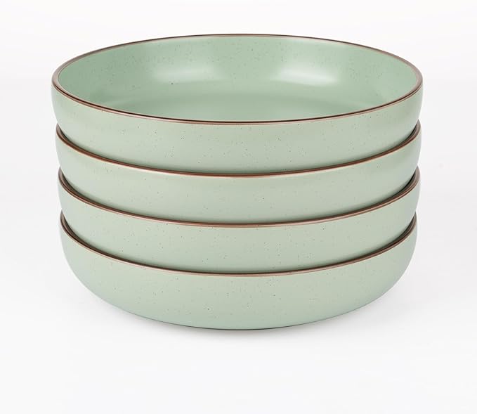 famiware Mercury Pasta Bowls Set of 4, 33 oz Large Salad Bowls, Stoneware Pasta Plates Bowls, Serving Bowls for Kitchen, Microwave & Dishwasher Safe, Light Green