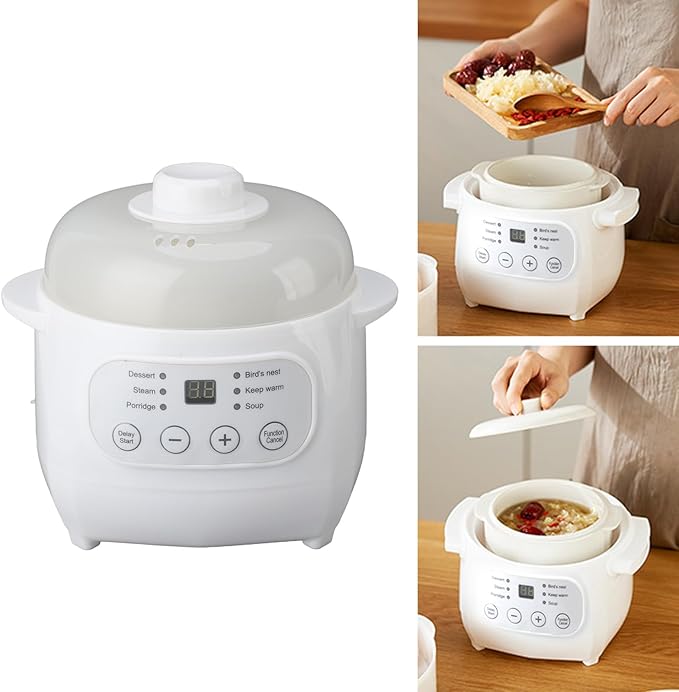 Haofy 200W Mini Ceramic Stew Cooker, 1L Capacity Electric Slow Cooker Porridge Soup Pot, Multifunctional with PTC Heating Technology