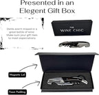The Wine Chic Premium Professional Corkscrew Wine Opener with Elegant Wood Handle, Manual Wine Key with Foil Knife and Cap Bottle Opener for Bartenders, Waiters and Sommeliers (Black)