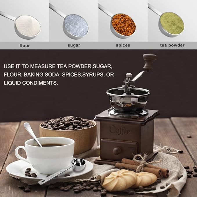 Coffee Scoop, Stainless Steel Coffee Spoons Set, 1 tablespoon (15ml) and 1 tablespoons (30ml) Measuring Spoon, Tablespoon Measure Spoon for Coffee, Milk Powder, Fruit Powder, 2 Pack(Long)