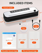 Food Vacuum Sealer Machine, 75kpa Powerful Food Saver Vacuum Sealer Machine with Cutter, 6-in-1 Automatic Air Sealing for Food Storage, Sous Vide, Meat, Vegetables, Dry/Moist Modes