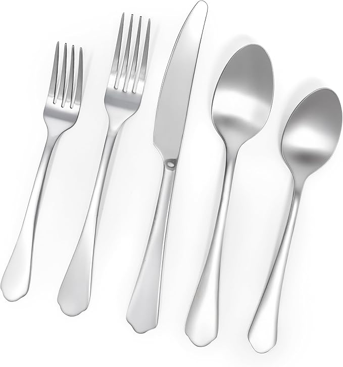 Roberts & Belk 20-Piece Amelia Satin Silverware Set – Flatware for 4 – Satin Matte Stainless Steel Utensils with Knives, Forks & Spoons