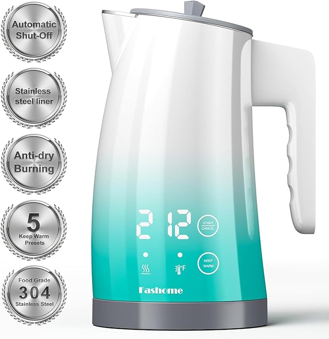 Electric Kettle with 5-Temperature Control,1.25L Cordless,Penguin Shape Design,1200W with Keep Warm and Auto Shut-Off,Perfect for Tea,Coffee & Kitchen(Blue Gradient)