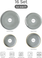 TheTerra Ceramic Dinnerware Sets with Pasta Bowls for 4, 16 Pieces Porcelain Lightweight Plates and Bowls Sets, Scratch Resistant Dish Set, Oven & Microwave & Dishwasher Safe, Desert Sage