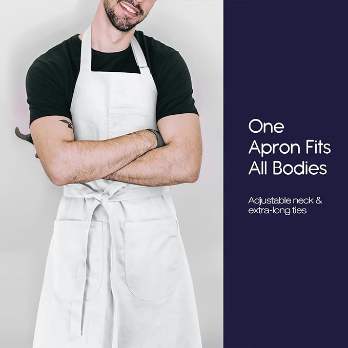 Unisex Apron with Pockets for Cooking, Salon & Art - 100% Cotton Adult Kitchen, Chef, Stylist Apron