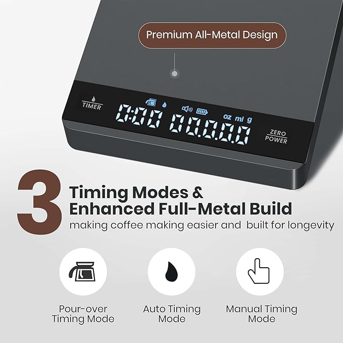 Mini Coffee Scale with Timer, Maestri House Rechargeable Espresso Scale, 2kg/0.1g Accurate Scale for Espresso and Pour-Over Coffee, Portable Digital Kitchen Scale with Automatic Timing-Space Grey