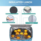 Iknoe Large Cooler Bag Collapsible, Insulated Bags Leakproof Lunch Cooler Tote with Multi-Pockets for Adult, Insulated Lunch Box for Beach, Picnic, Work, Blue White 24-Can (15L)