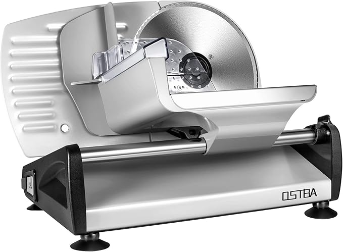 OSTBA Meat Slicer Electric Deli Food Slicer with Child Lock Protection, Removable 7.5’’ Stainless Steel Blade and Food Carriage, Adjustable Thickness Food Slicer Machine for Meat, Cheese, Bread(150W)