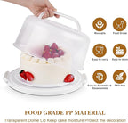 Cake Carrier with Lid and Handle, Multipurpose Cake Stand Fits 10 inch Cake, Cupcake Containers for 11 Cupcakes，Cake Holder Serves as Five Section Serving Tray, Portable Cake Carriers, White