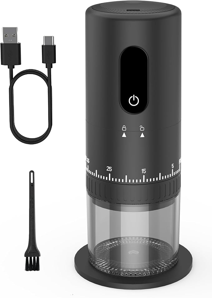 First Grind-While-Charging Rechargeable Coffee Grinder with Upgraded LED Battery Display, 1.7X Faster Grinding with 38 External Adjustable Settings & Ceramic Burrs, Portable for Travel, Camping, etc