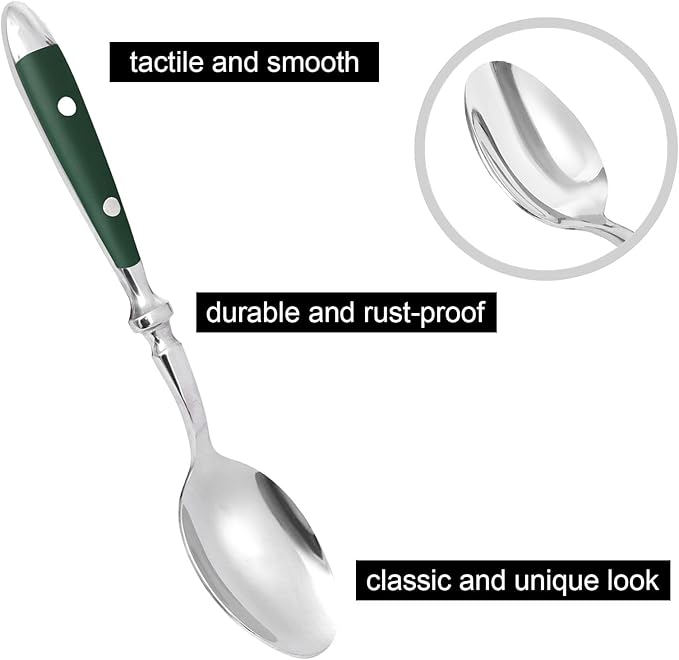 20-Piece Silverware Set, 304 Riveted Stainless Steel Flatware Set, Service for 1, Vintage Cutlery Set with Green Bakelite Handle, Mirror Polished | Rustic | Dishwasher Safee