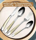 16-Piece Stainless Steel Modern Flatware Set For 4,Silverware Set With Thick Material, Silver and Gold Dining Cutlery Set For Family party, Memorial Day, Christmas Gifts