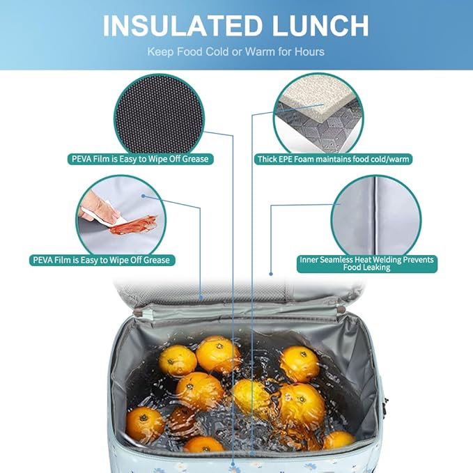 iknoe Large Cooler Bag Collapsible, 15L Insulated Bags, Leakproof Lunch Cooler Tote with Multi-Pockets for Adult, Insulated Lunch Box for Beach, Picnic,Work, Nattier Blue 24-Can