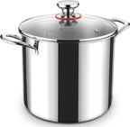 P&P CHEF 12 Quart Tri-Ply Stainless Steel Stockpot, Stock Pot with Visible Lid for Soup Pasta Vegetable, Induction Cooking Pot for All Stoves, Sturdy & Double Handle, Dishwasher Safe