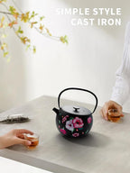 Toptier Teapot with Removable Infuser, Cast Iron Tea Kettle Stovetop Safe, Solid Geometry Ball Design Tea Pot Coated with Enameled Interior for 32 Ounce (950 ml), Morning Glory