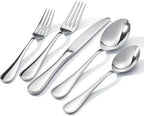 KINGSTONE 60 Piece Teardrop Silverware Set for 12, 18/10 Stainless Steel Flatware Set, Modern Design Cutlery Set for Home/Hotel/Wedding,Mirror Polished and Dishwasher Safe