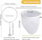 WMKGG Ultra Fine Mesh Strainer Bags, Reusable Mesh Filter Bags with Stainless Steel Handle Frame for Filter NutMilk, Coffee, Milk, Butter, Juices and Fresh Cheese (Medium Size)(7.5"Wx12.2"D)