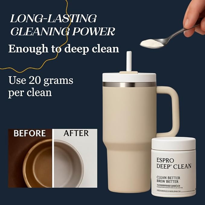ESPRO Deep Clean, French Press Cleaning Powder Descaling Solution Coffee and Tea Micro-filters, 4.4 Ounces