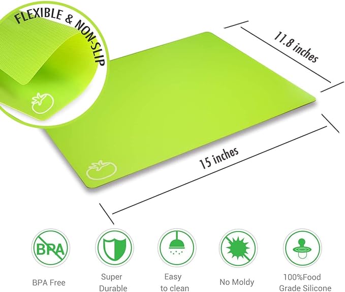 Cutting Board Mats Flexible Plastic Colored Mats with Food Icons, Fotouzy BPA-Free, Non-Porous, Anti-skid back and Dishwasher Safe, Set of 7 Rainbow - 7 Pieces