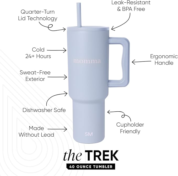 Simple Modern Mother's Day 40 oz Trek Tumbler with Handle and Straw Lid | Cup Holder Friendly Insulated Stainless Steel Travel Mug | Momma