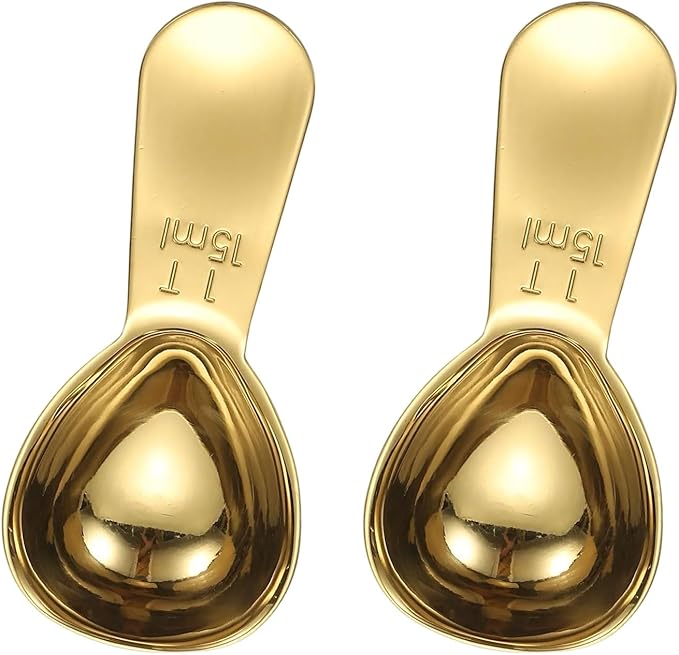 uxcell 2Pcs Stainless Steel Coffee Scoop, 15ml Short Handle Measuring Spoon for Ground Coffee Tea Sugar Kitchen Gifts, Gold