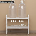 2Pack Expandable Cabinet Shelf Organizers, Stackable Metal Shelves Extender for Kitchen Countertop Storage, Adjustable Spices Shelves Rack Stand for Cupboard Pantry, White