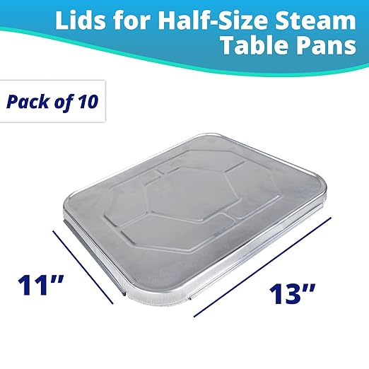 IDL Packaging Aluminum Foil Lids for Half-Size Steam Table Pans - 13" x 11" (pack of 10) - Disposable Cover for Grill Pans - Oven & Freezer Safe - Durable Top for Foil Pan