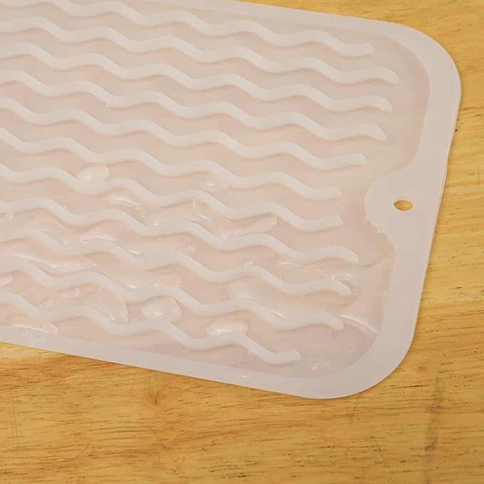 Silicone Dish Drying Mat for Multiple Usage,Easy clean,Eco-friendly,Heat-resistant Silicone Mat for Kitchen Counter,Sink,Bar,Bottle,or Cup Translucent M 17 inches x 6 inches